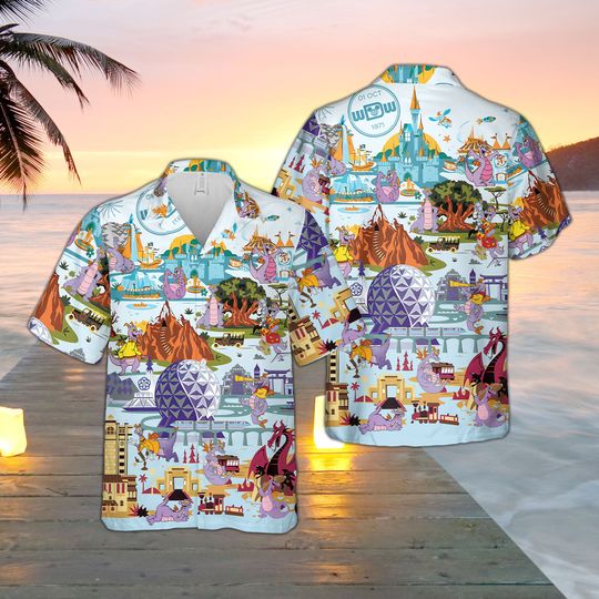 Disney Figment Funny Hawaiian Shirt, Set Epcot Figment Hawaiian Shirt