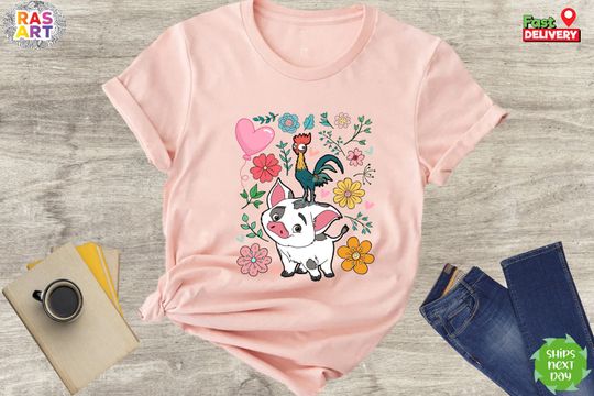 Disney Moana 70s Style Floral Pua And Hei Hei Shirt, Disney Moana Shirt, Family Vacation Shirt