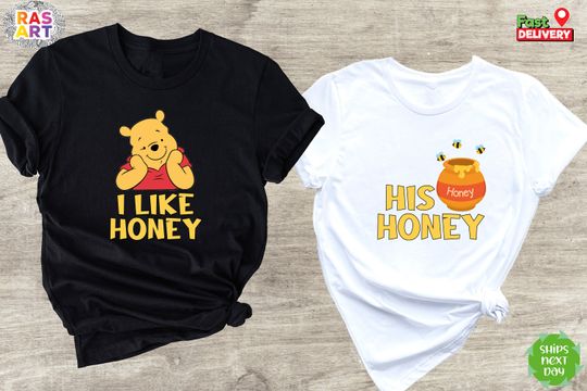 Disney Winnie The Pooh Couple Shirt, Winnie The Pooh and Honey Shirt,  Disney Pooh Bear Shirt, Disney Couple Shirt