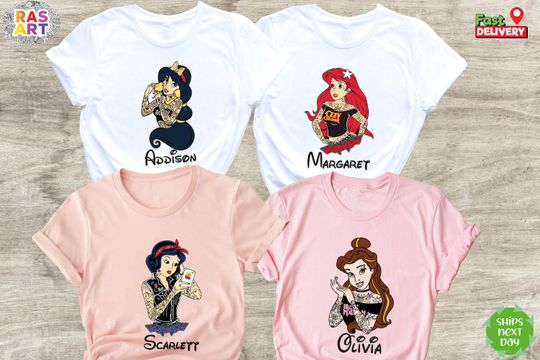 Disney Rocker Princess Shirt, Disney Punk Princess Shirt, Tattoo Disney Princess Shirt, Villains Princess Disney Shirt