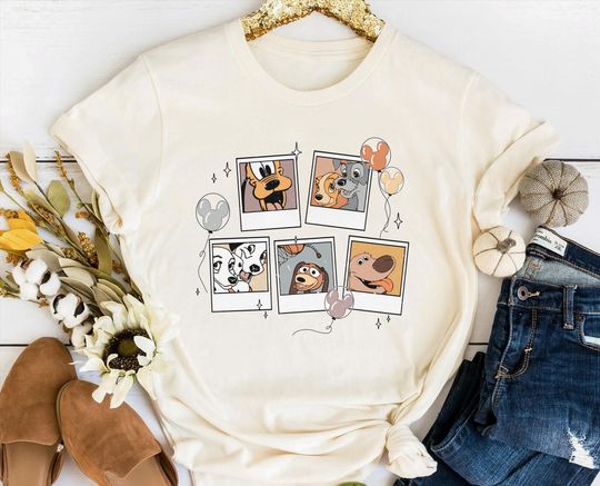 Retro Disney Dogs Polaroid Shirt, Goofy Lady and the Tramp Dug Slinky T-shirt