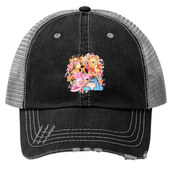 Winnie the Pooh Trucker Hats, Floral Garden Winnie the Pooh Trucker Hats, Disney Garden Flower Trucker Hats