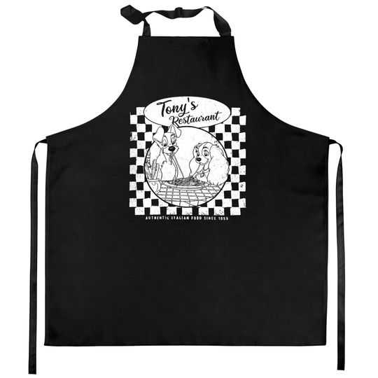 Retro Lady And Tramp Tony's Restaurant Kitchen Aprons, Disney Valentine's Day Couples Matching Kitchen Aprons