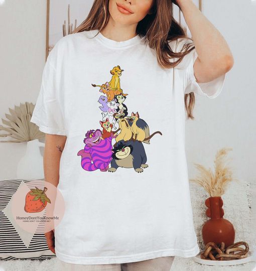 Disney cat shirt, Disney Si and Am, Lucifer Cat, Figaro Cat, Cheshire Cat