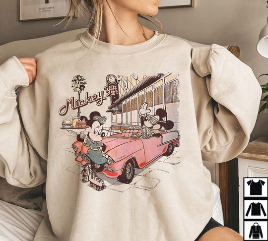 Vintage Mickey Cafe 50s T-shirt, Family Walt DisneyWorld Shirt, Retro Disney Trip Shirt, Disneyland Sweatshirt