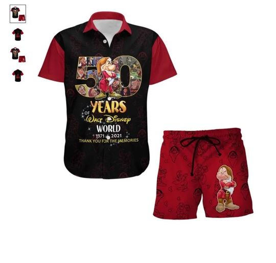 Grumpy Dwarf Red 50th Anniversary Glitter Castle Disney Hawaiian Summer Vacation Shirt
