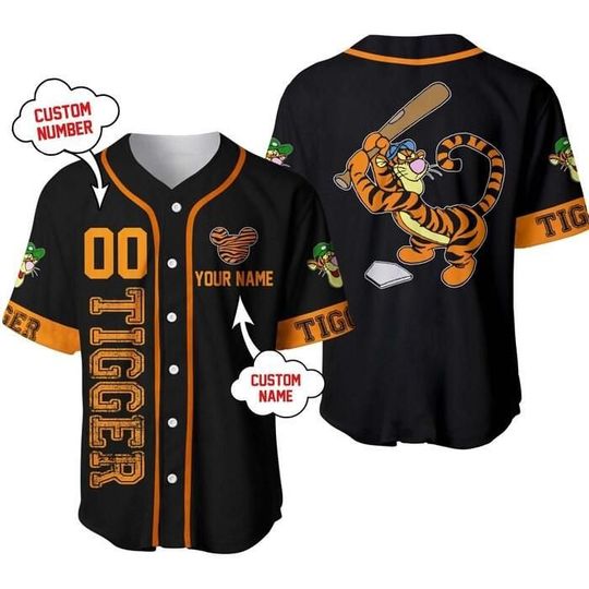 Tigger Winnie The Pooh Black Orange | Disney Custom Baseball Jersey