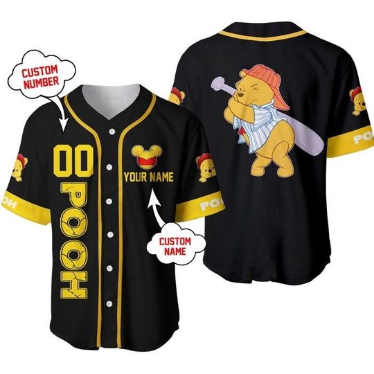 Discover Winnie The Pooh Yellow Black | Disney Custom Baseball Jersey