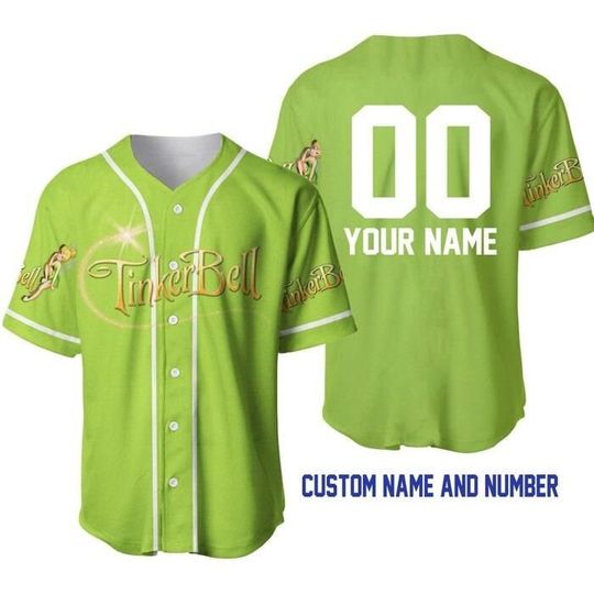 Tinker Bell Lime Green White | Disney Custom Baseball Jersey