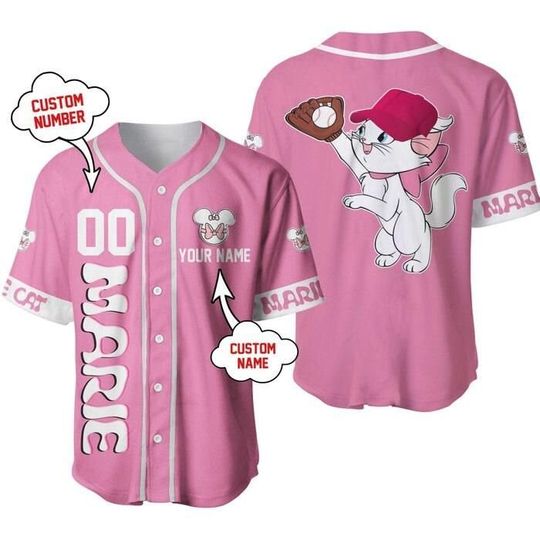 Marie Cat Light Pink White | Disney Custom Baseball Jersey