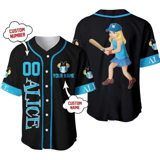 Alice In Wonderland Blue Black | Disney Custom Baseball Jersey