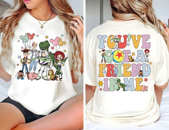 Toy Story Two Sided T-Shirt, You've Got A Friend In Me T-Shirt, Buzz Lightyear Shirt, Jessies, Woody Shirt, Rex, Boo Peep, Slinky,Hamm Shirt