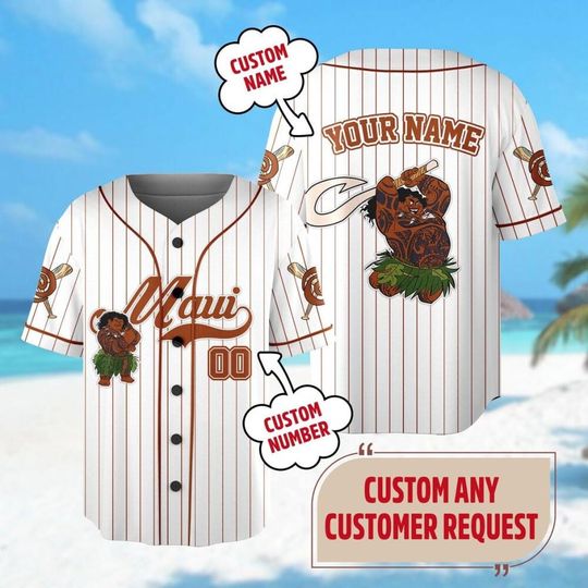 Personalized Moana Maui Baseball Jersey, Custom Name Kid Youth Adult Shirt, Magic Kingdom Trip Baseball Jersey Outfit, Birthday Boy Gift