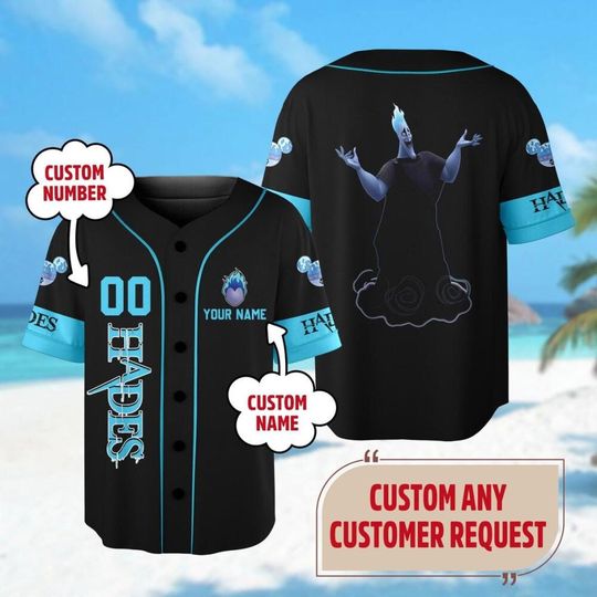 Custom Hades Hercules Baseball Jersey, Hercules Halloween Baseball Jersey Team, Horror Character Shirt, Villain Halloween Jersey Shirt