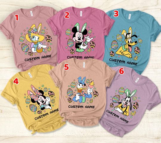 Personalized Characters Checkered Mickey & Friends Disney Easter Shirt, Bunny Eggs Happy Easter Shirt, Disney Family Matching Shirt