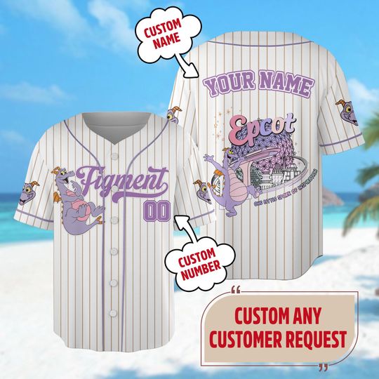 Custom Figment Little Spark Baseball Jersey, Custom Purple Dragon Family Trip Outfit, Figment Baseball Jersey Sport Gift For Fans
