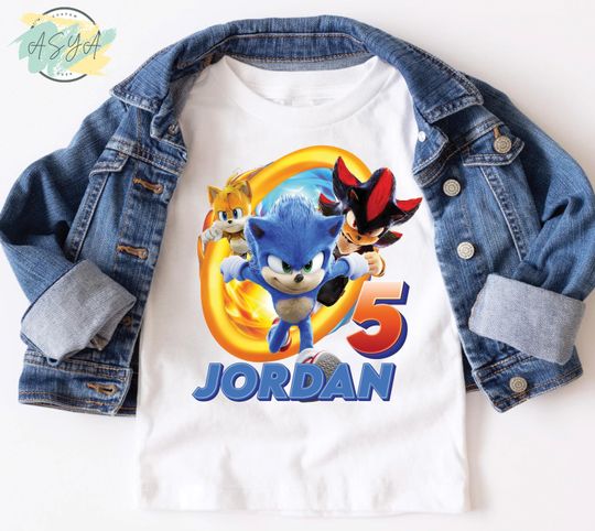 Custom Sonic the Hedgehog Birthday Shirt, Personalized for Boys, Girls, and Family, Sonic Party Shirt,  Kid Party Tee, Family Birthday Shirt
