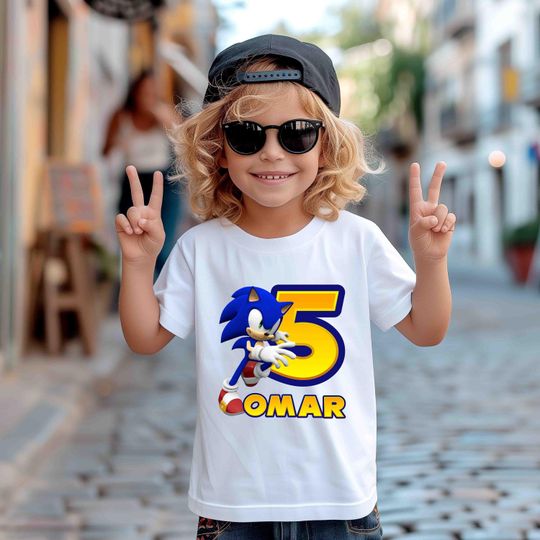 Name And Age Sonic Shirt, Sonic Birthday Boy Shirt, Sonic Birthday Shirt Personalized with Age and Name, Kids Birthday Shirt, Sonic Tee