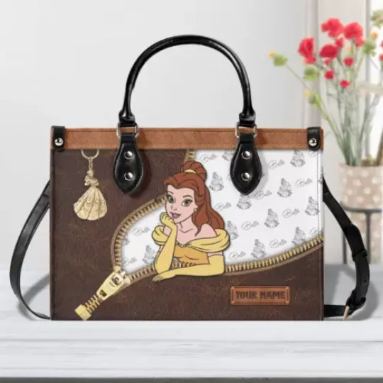 Personalized Leather Handbag Beauty and the Beast, Disney Leather Handbag