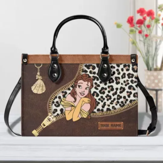 Personalized Leather Handbag Beauty and the Beast, Disney Leather Handbag