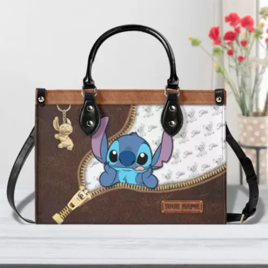 Personalized Stitch Leather Handbag, Disney Lethal Handbag, Gift For Her