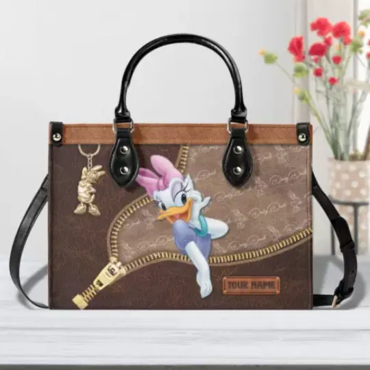 Personalized Daisy Duck Women PU Leather Handbag, Cartoon Bag, Couple Gift