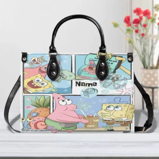 Carton SpongeBob Cute Design Leather Handbag, Cute HandBag, Gift For Girlfriend