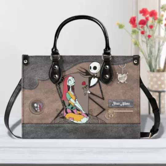 Jack & Sally Cute Design Leather Handbag, Carton Handbag, Gift For Girlfriend