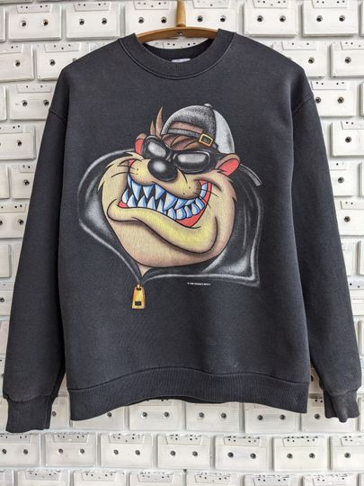 Vintage 1998 Taz Devil Crewneck Sweatshirt Looney Tunes Warner Bros Cartoon Character Long Sleeve Merch Size S/M