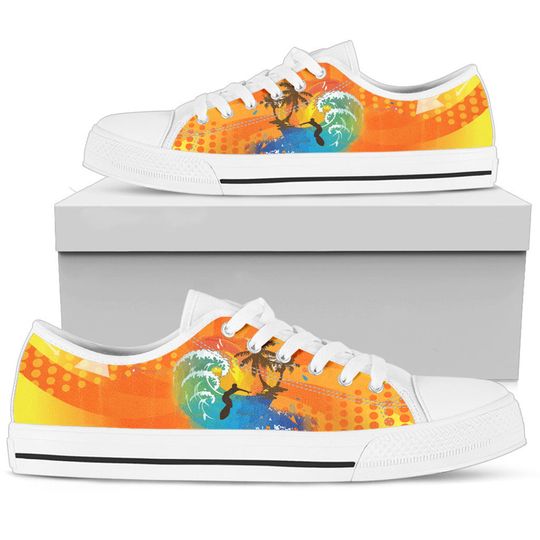 Surfing Women's Low Top Shoes, Bohemian Casual Birthday Gifts for Girlfriend, Cute Shoes