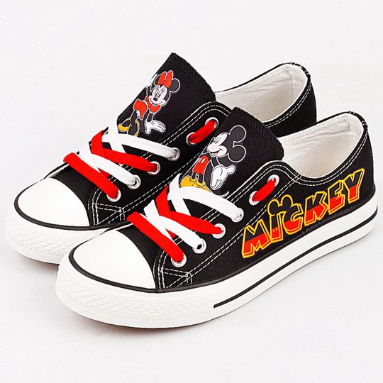 Mickey Mouse shoes, Mickey Mouse sneakers, Tennis shoes, Printed Shoes, Mickey, Sneakers, Gift, Couple, Wedding, Love, Black, Cartoon Mouse