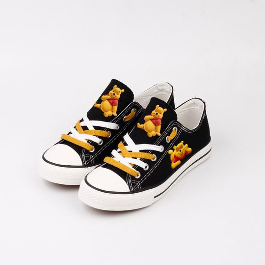 Winnie the Pooh shoes, Sneakers, Black, Printed, Gift, Piglet, Eeyore, Kanga, Roo, Owl, Rabbit, Tigger, Teddy Bear, Yellow, Honey