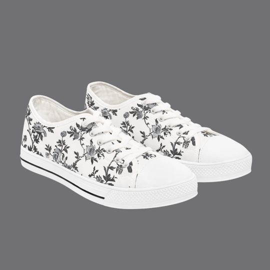 Womens Low Top Sneakers Black and White Toile Pattern Shoes For Women Casual Sneakers Gift For Daughter Toile Custom Design Shoes For Mom