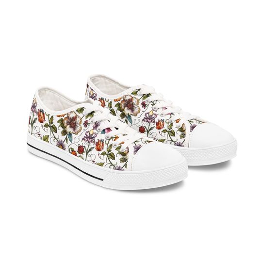 Women's Low Top Sneakers, Floral Print, Christmas Gift