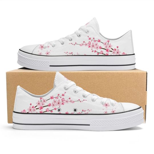 Wedding Converse style Low tops, Cherry Blossom, Original Sakura shoes for him, Women Low top sneakers, Kawaii shoes, Unisex shoes