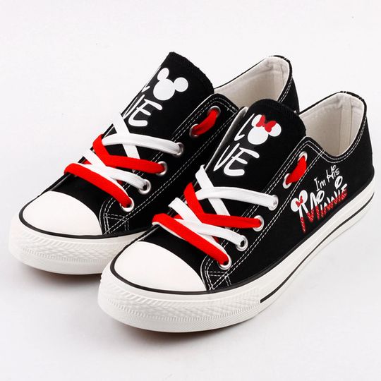 Mickey Mouse shoes, Mickey Mouse sneakers, Tennis shoes, Printed Shoes, Mickey, Sneakers, Gift, Couple, Wedding, Love, Black, Cartoon Mouse