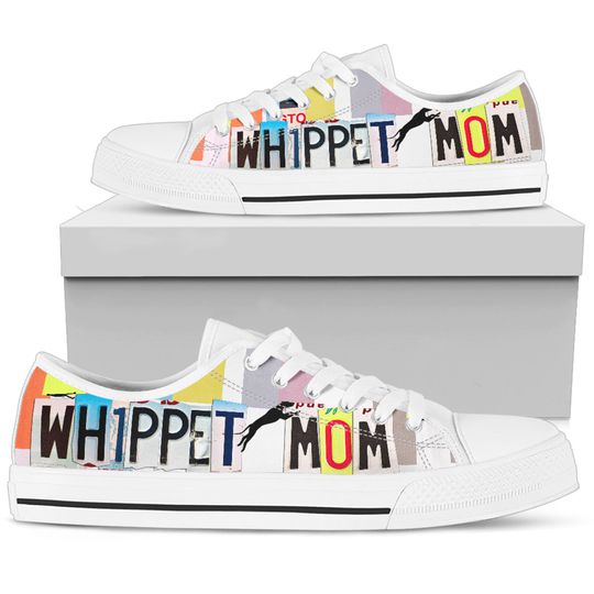 Whippet Mom Print Low Top Canvas Shoes for Women, Mother's Day Gifts for Her Custom Tie Sneakers