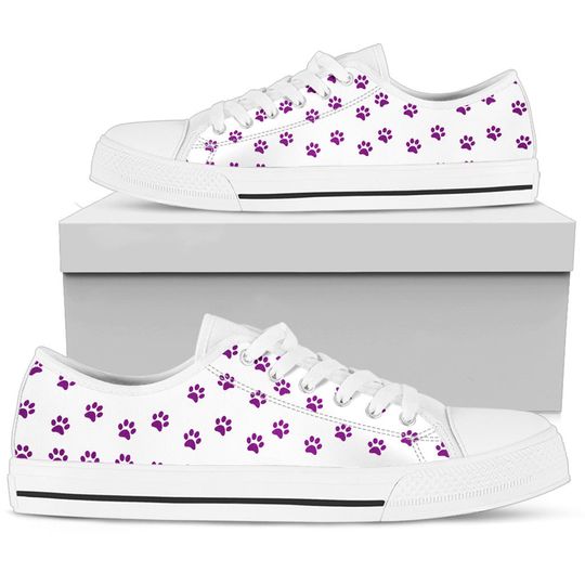 Women's Paw Prints Low Top Shoe, Best Friend Gifts for Birthday, Casual Shoes Custom Sneakers