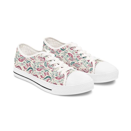 Women's Sneakers, Paisley Print Shoes, Floral Low Top Trainers, Casual Fashion Footwear, Boho Style Tennis Sneakers