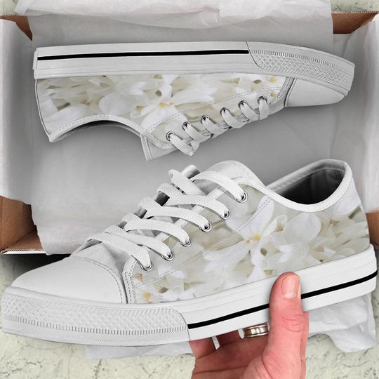 Woman's Wedding White Flower  Low Top Sneakers, Girlfriend Gifts for idea Casual Cute Shoes