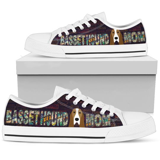 Women's Low Top Canvas  Shoes For Basset Hound Mom, Dog Lover Gifts Casual Cute Tie Sneakers
