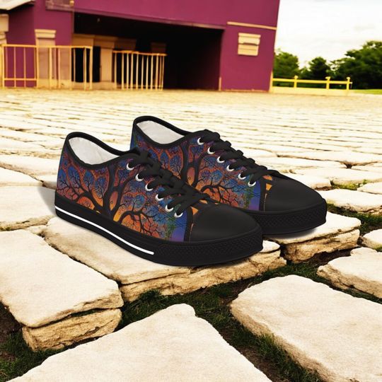 Rare "Trippy Tree" Women's Black Low Top Sneakers (Limited Edition 77)