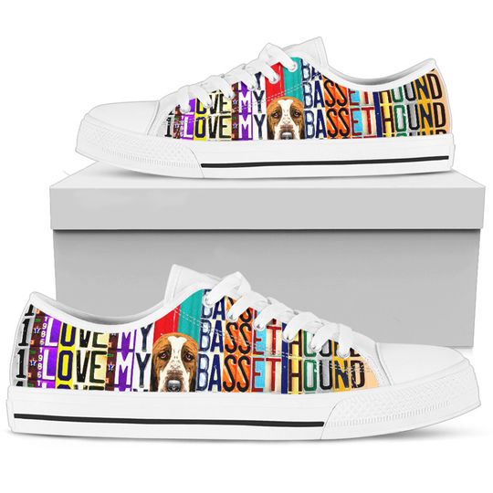 Women's Low Top Canvas Shoes For Basset Hound Lovers, Mother's Day Gifts for Her Casual Tie Sneakers