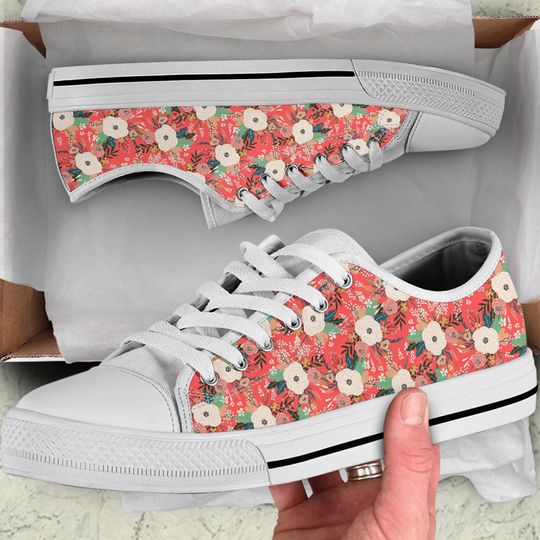Meadow Flowers Low Top Sneakers, Birthday Gifts for Her Ladies Sneakers Girls Shoes Tie Sneakers  Shoes