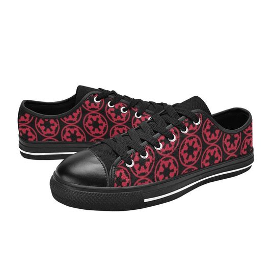 Red Imperial Cog on Black Low Top Canvas Shoes - Men's & Women's US Sizes - Star Wars Inspired Fashion Footwear - Skater Shoes - Sneakers -