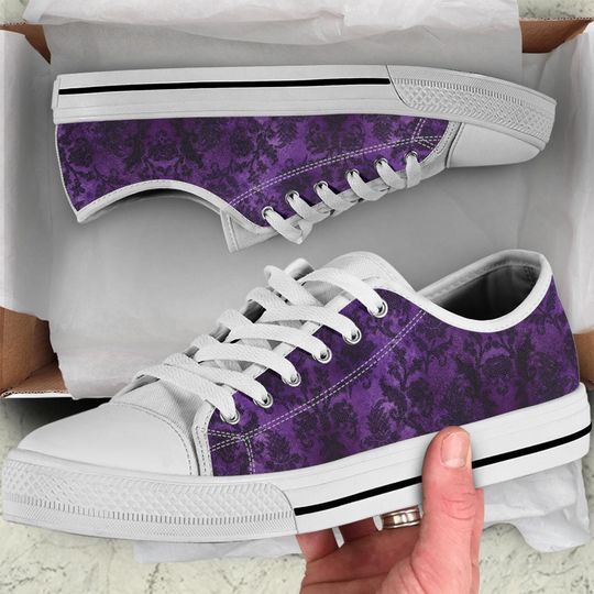 Purple Gothic Low Top Shoes, Birthday Gifts for Girlfriend Shoes Women Tie Sneakers