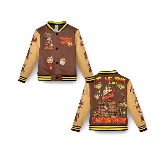 Personalized Super Mario Kong Kids & Adults Name Varsity Jacket, Kids Varsity Jacket, Kong Baseball Jacket, Birthday Boy Gift, Game Shirt