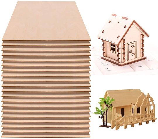 Unfinished Wood Sheets 3.9'' x 7.8'' , Pack of 10, Natural Thin Wood