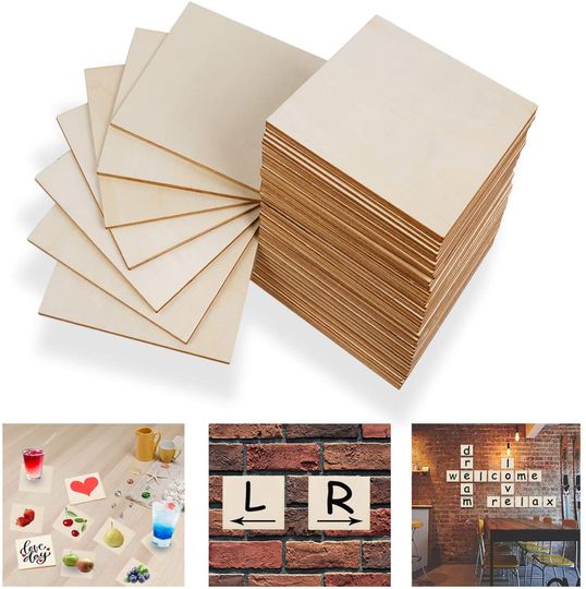 Unfinished square wood panel 4''x 4'', Package 22, handmade product made of wood.