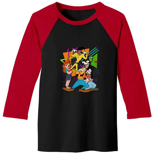 Disney Retro 90s Style Group Shot A Goofy Movie Characters Squad Baseball Tees